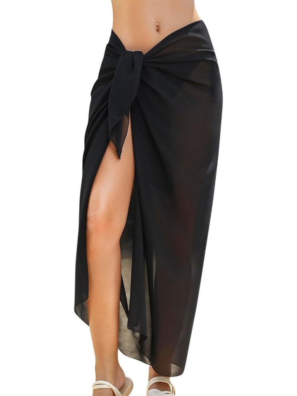 Women's Black Polyester Beach Sarong Chiffon And Sheer Bikini Wrap for Swimwear